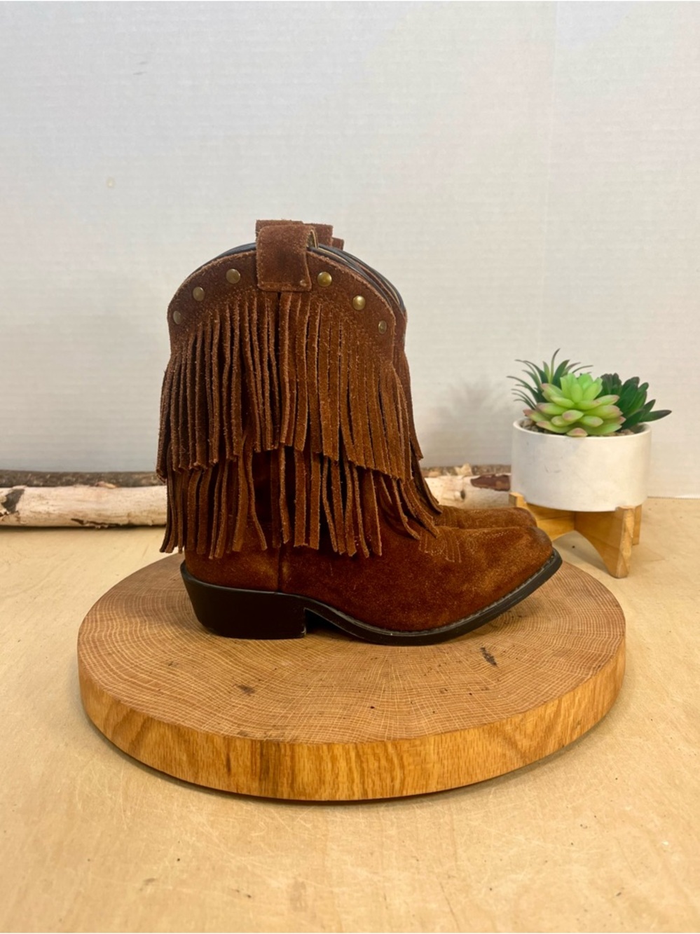 Shyanne Kids Brown Suede Fringe Western Cowboy Boots Size 12D